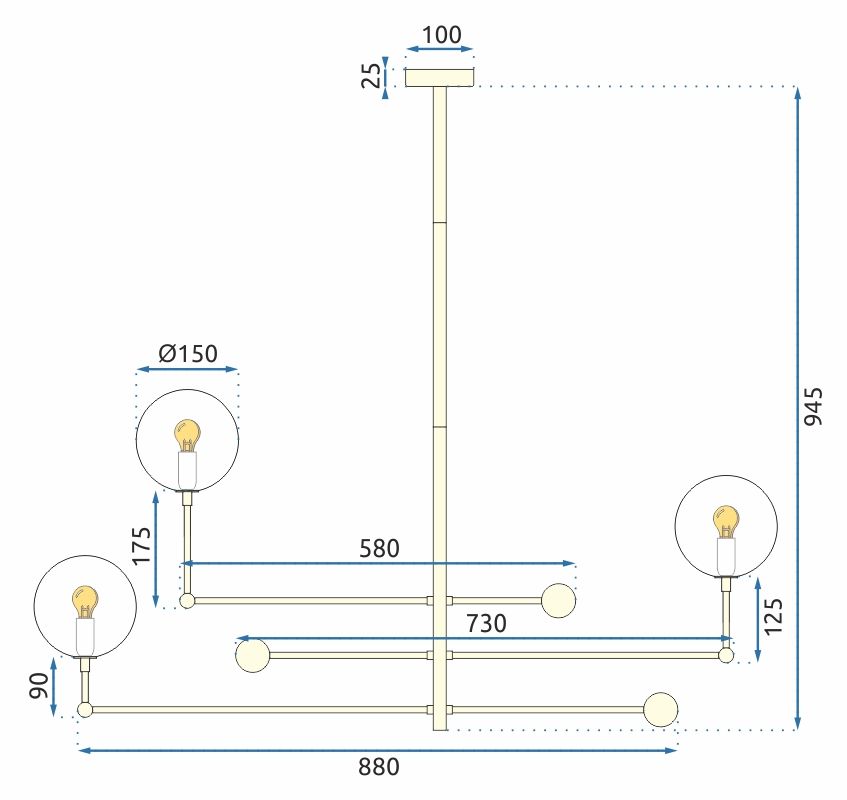 Lampa Wisząca Szklane Kule 3 szt APP918-3CP Złota