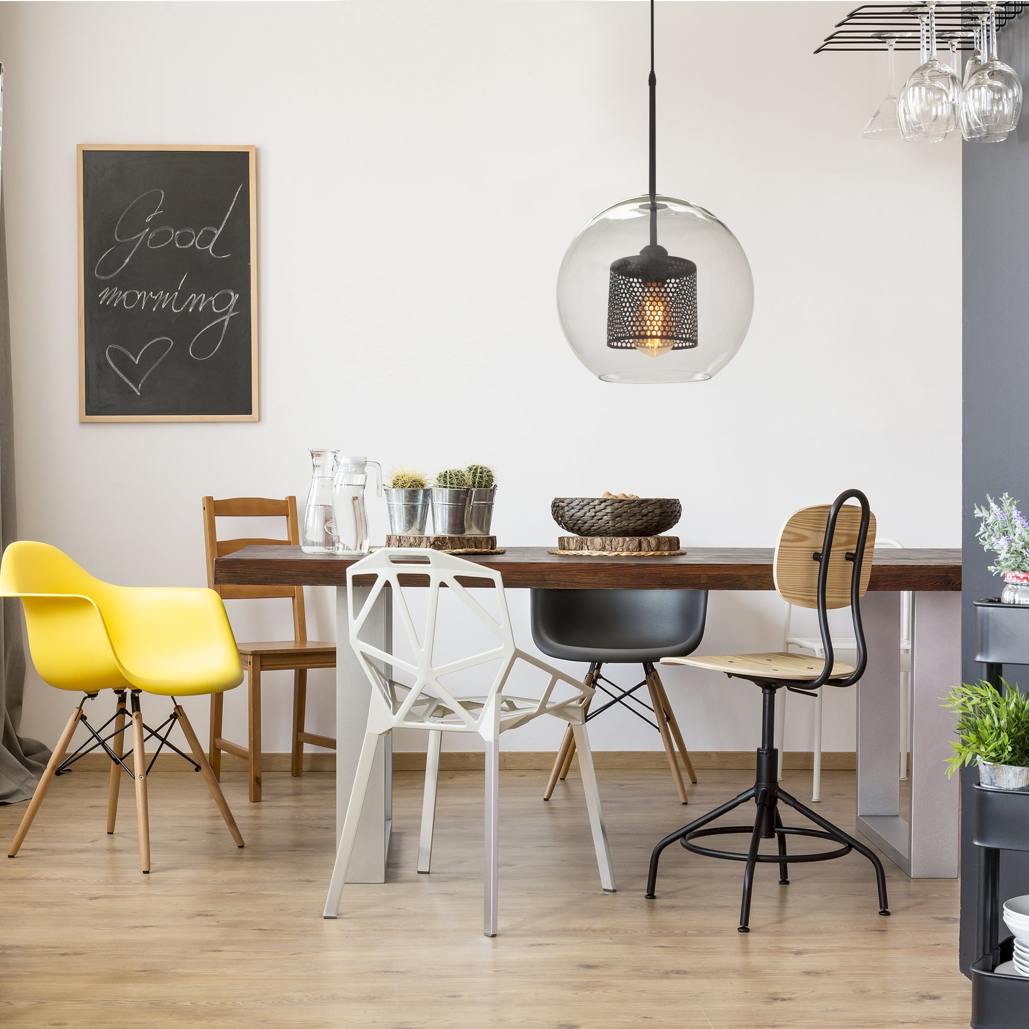 Lampa wisząca szklana loft APP559-1CP 30cm czarna  4