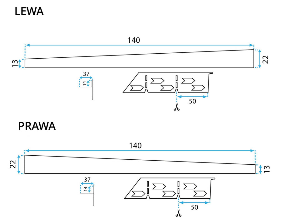 Listwa spadkowa brodzikowa 140cm Nikiel Szczotkowany