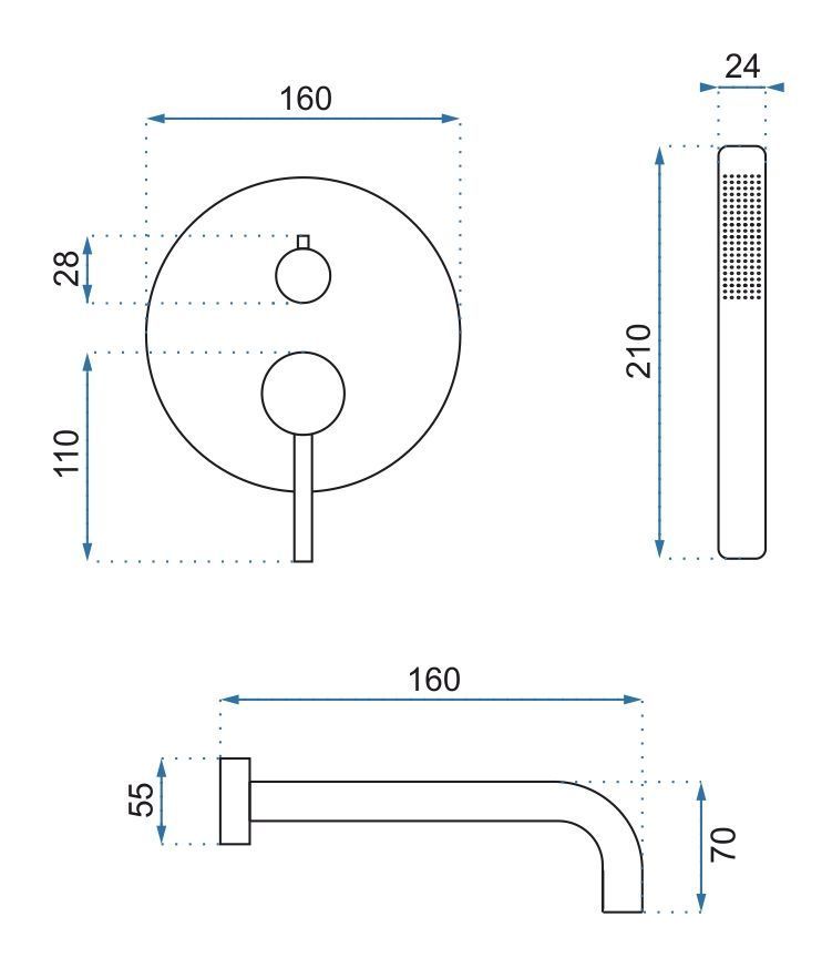 Bateria wannowa podtynkowa Rea Lungo chrom + Box