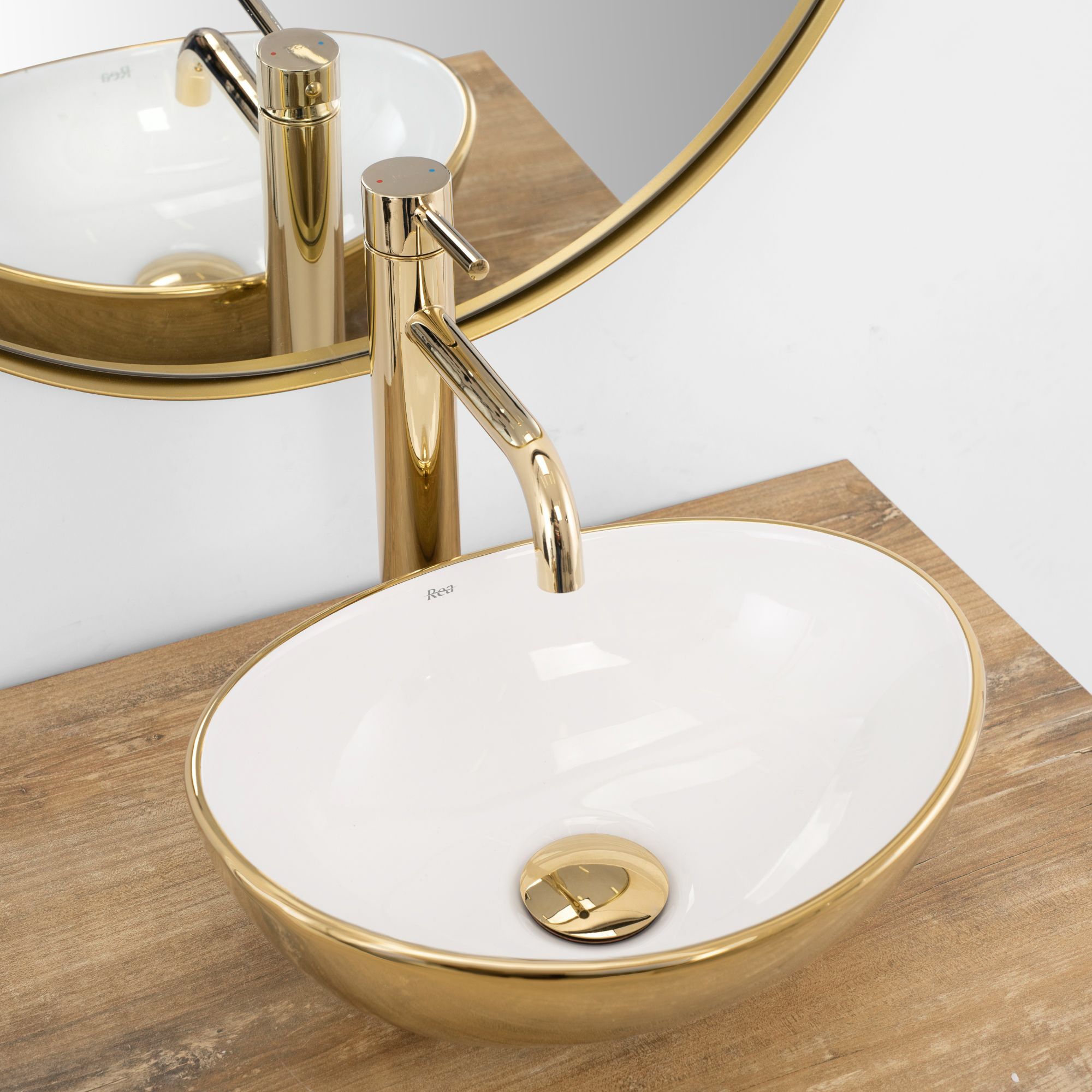 Umywalka nablatowa Rea Sofia mini GOLD/WHITE  2