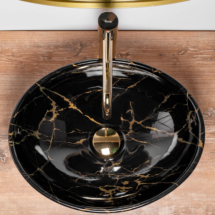 Umywalka nablatowa Rea Sofia Black Marble Shiny  3