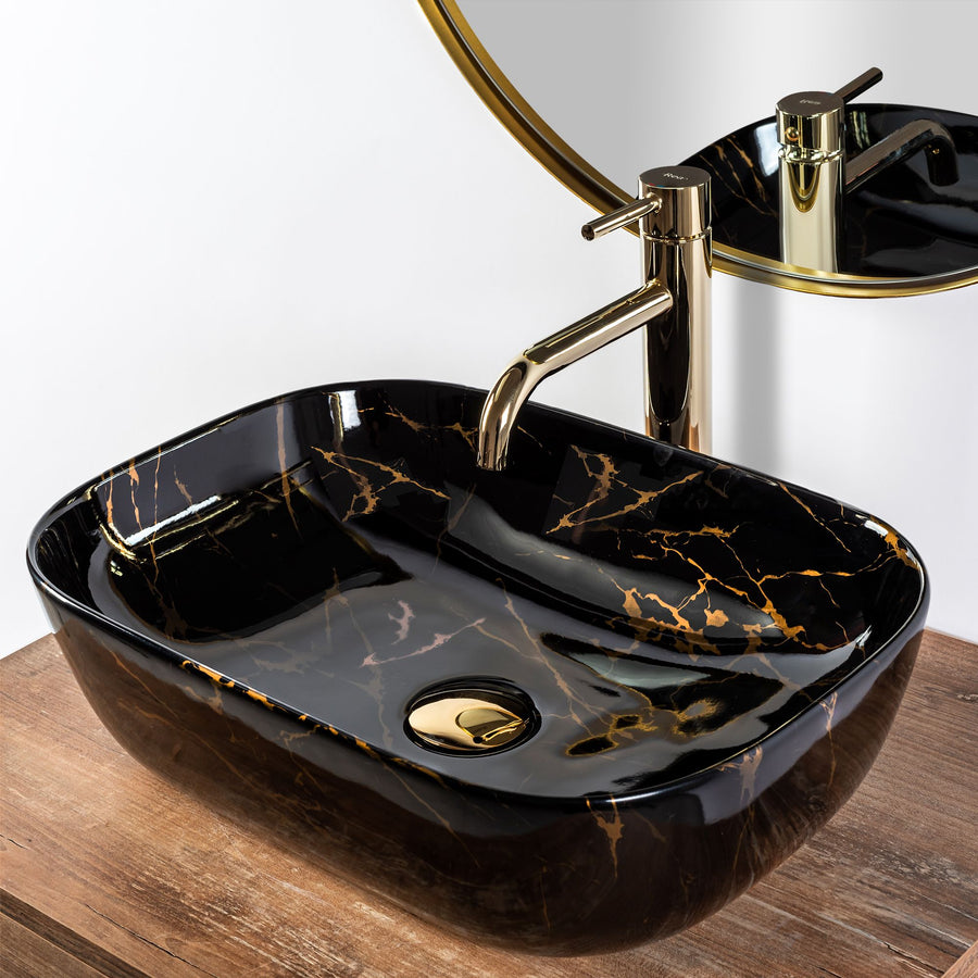 Umywalka nablatowa Rea Belinda Black Marble shiny  5
