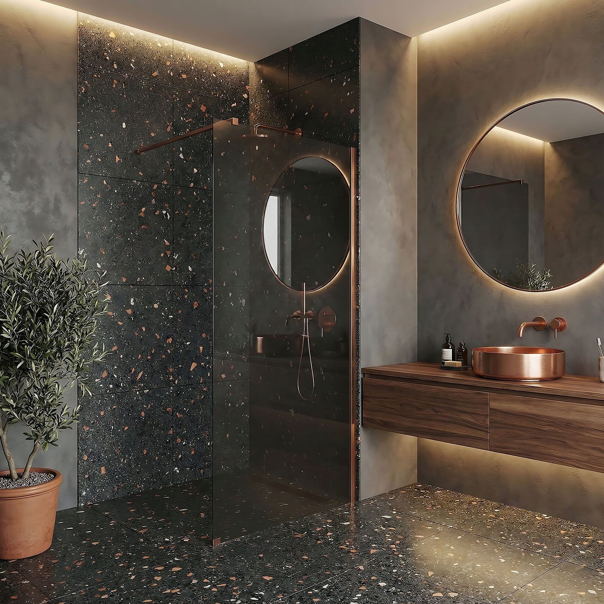 Kabina prysznicowa Walk-In Rea Flexi Grey / Brush Copper 110  9