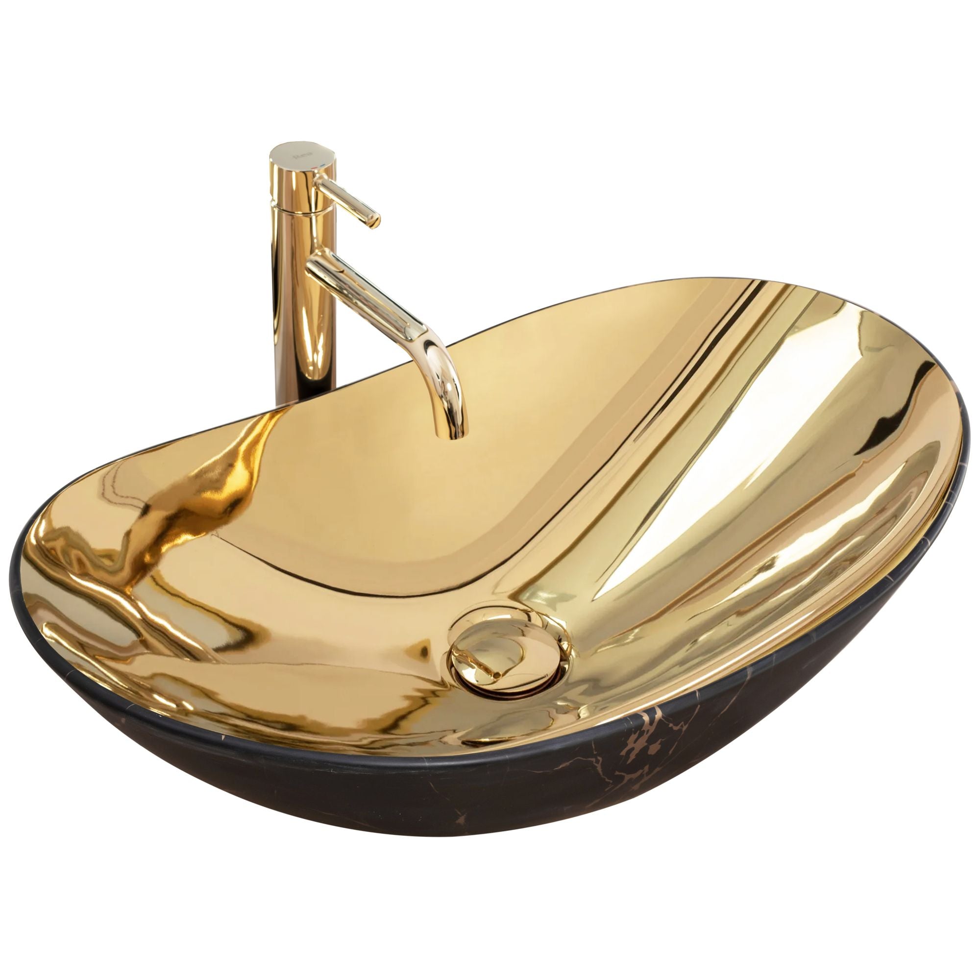 Umywalka nablatowa Rea Royal in Gold marble black mat