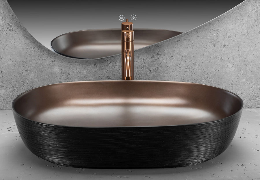 Umywalka nablatowa Rea Cleo 61 Copper Brush / Black  5