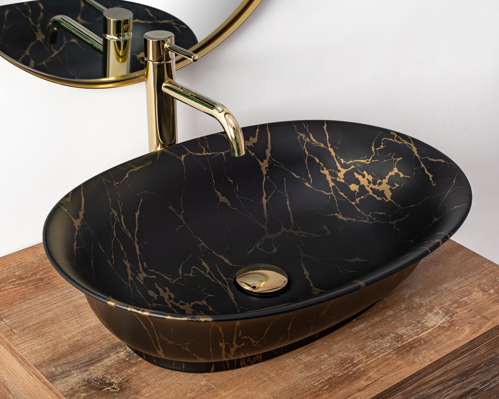 Umywalka nablatowa Rea Roma Black Marble Matt
