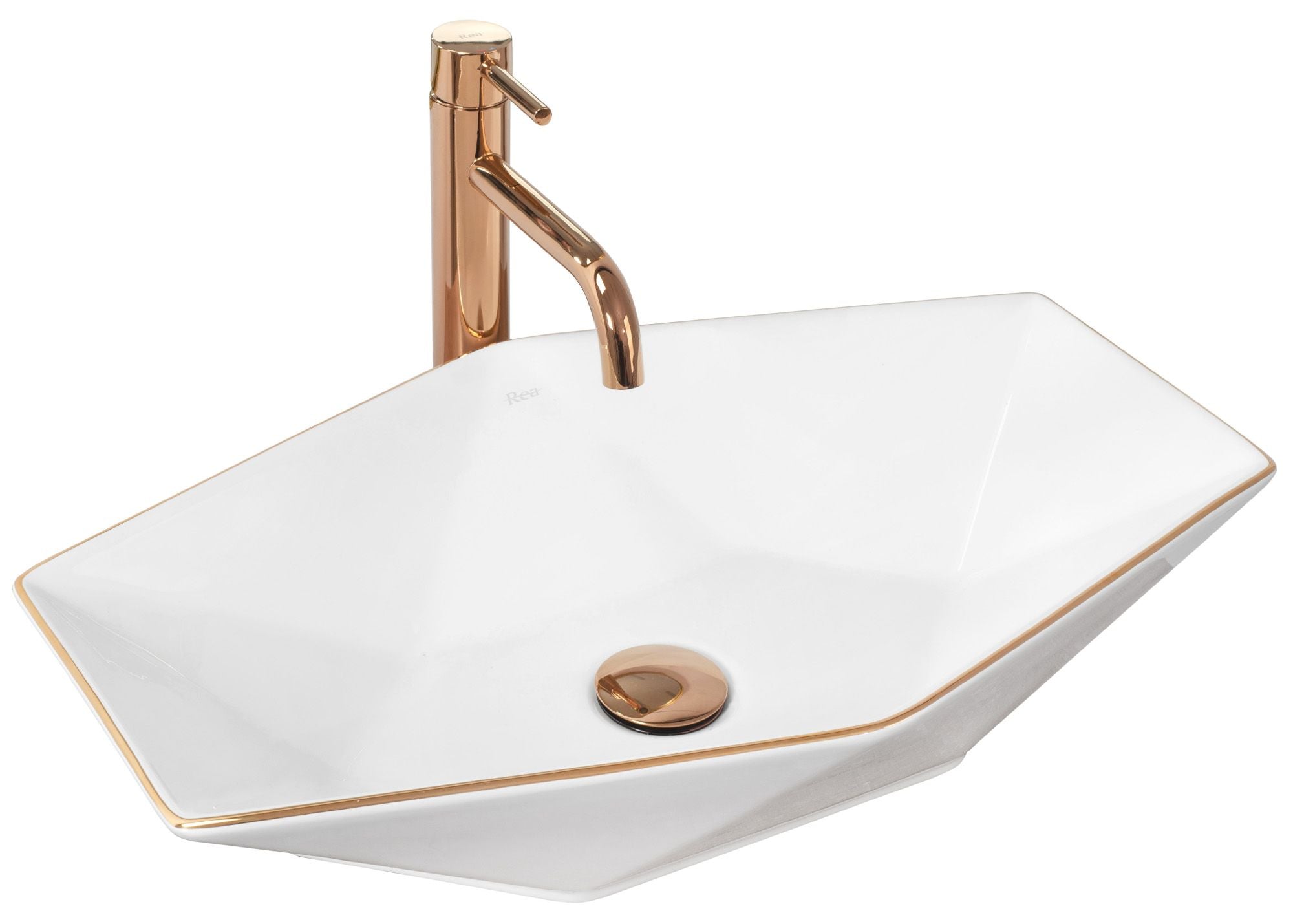 Umywalka nablatowa Rea Vegas Biała Rose Gold Edge