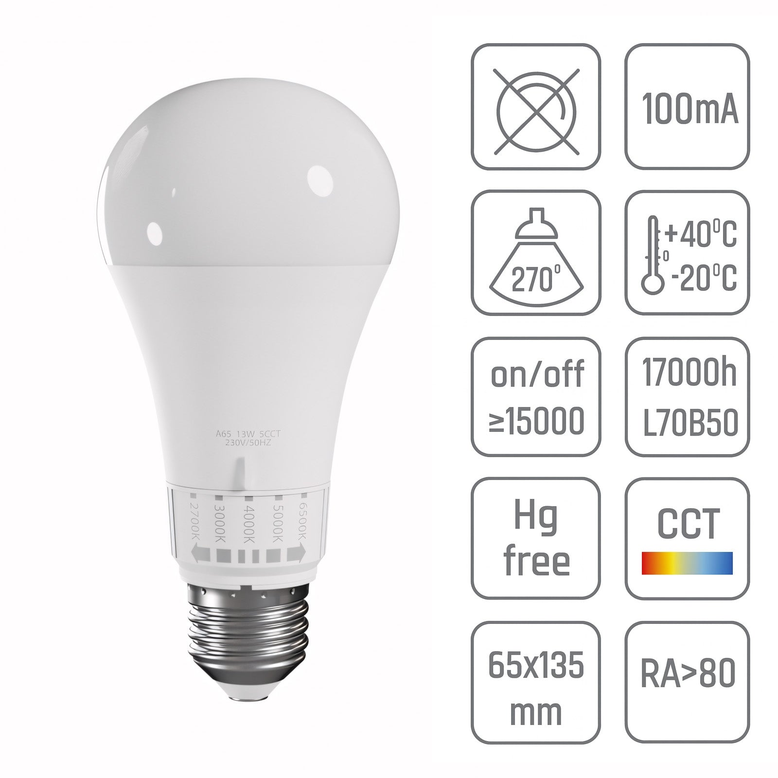 Żarówka Led 5 Barw Światła Gls E27 230v 13w 5cct  5