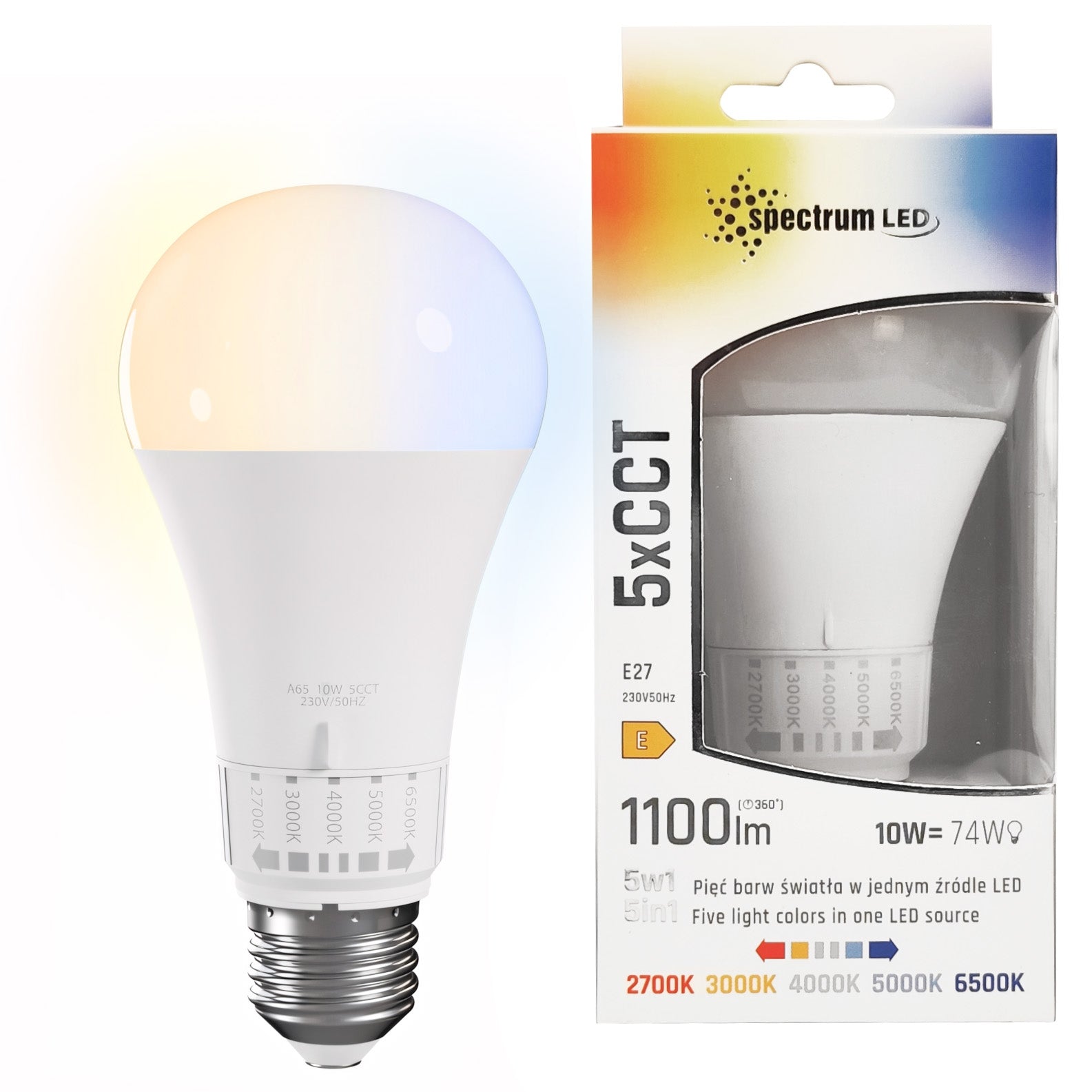 Żarówka Led 5 Barw Światła Gls E27 230v 10w 5cct  1