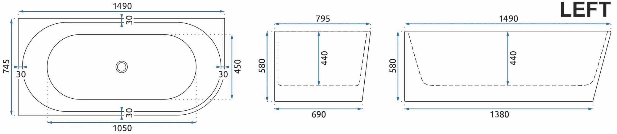 Wanna Akrylowa Narożna SYDNEY BELLANTO LEWA 150cm