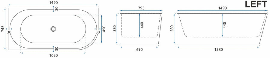 Wanna Akrylowa Narożna SYDNEY BELLANTO LEWA 150cm