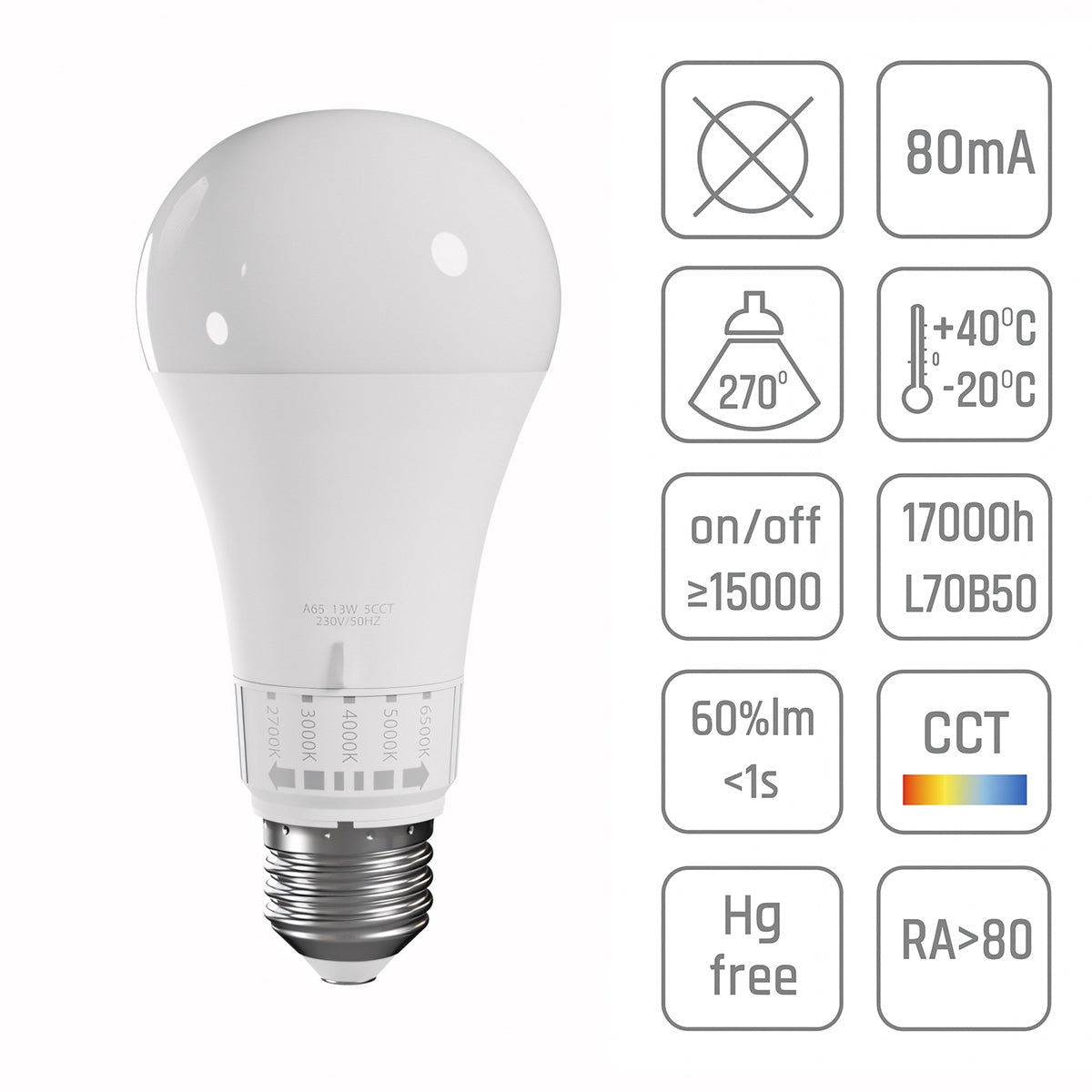 Żarówka Led 5 Barw Światła Gls E27 230v 10w 5cct  5