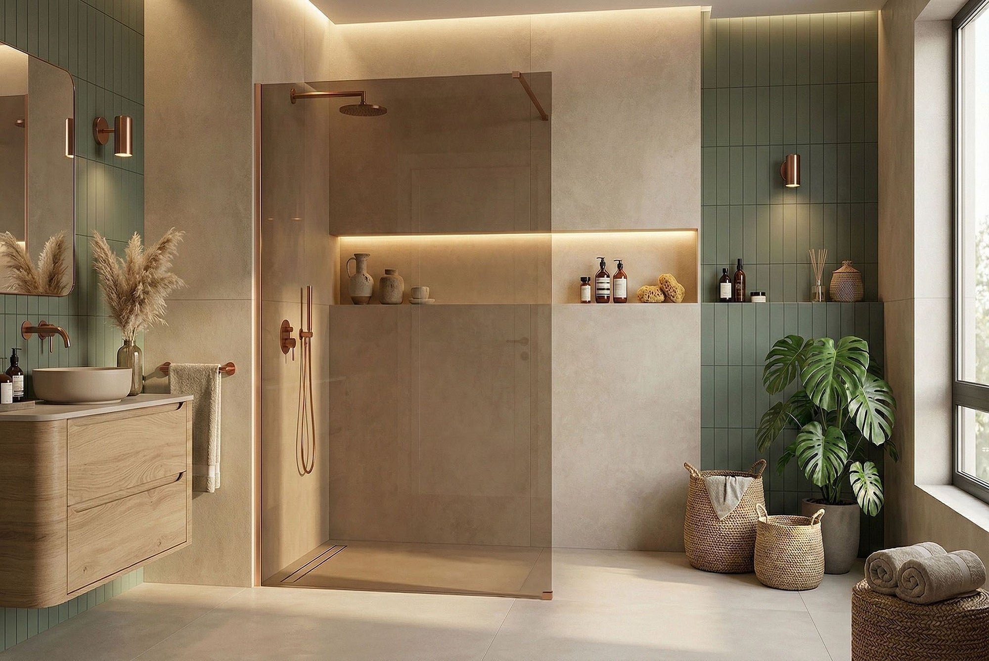Kabina prysznicowa Walk-In Rea Flexi Brown / Brush Copper 140  5