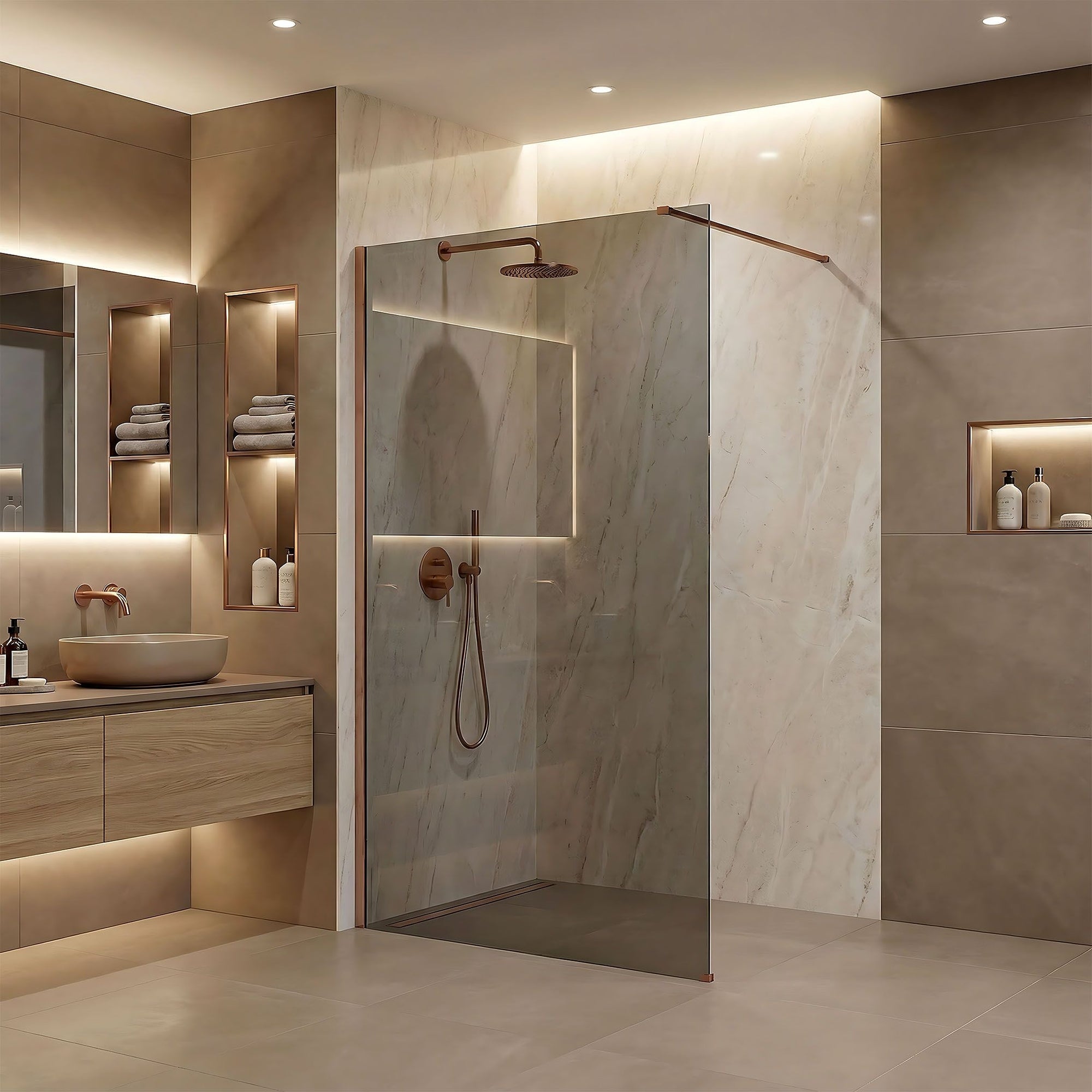 Kabina prysznicowa Walk-In Rea Flexi Grey / Brush Copper 110  10