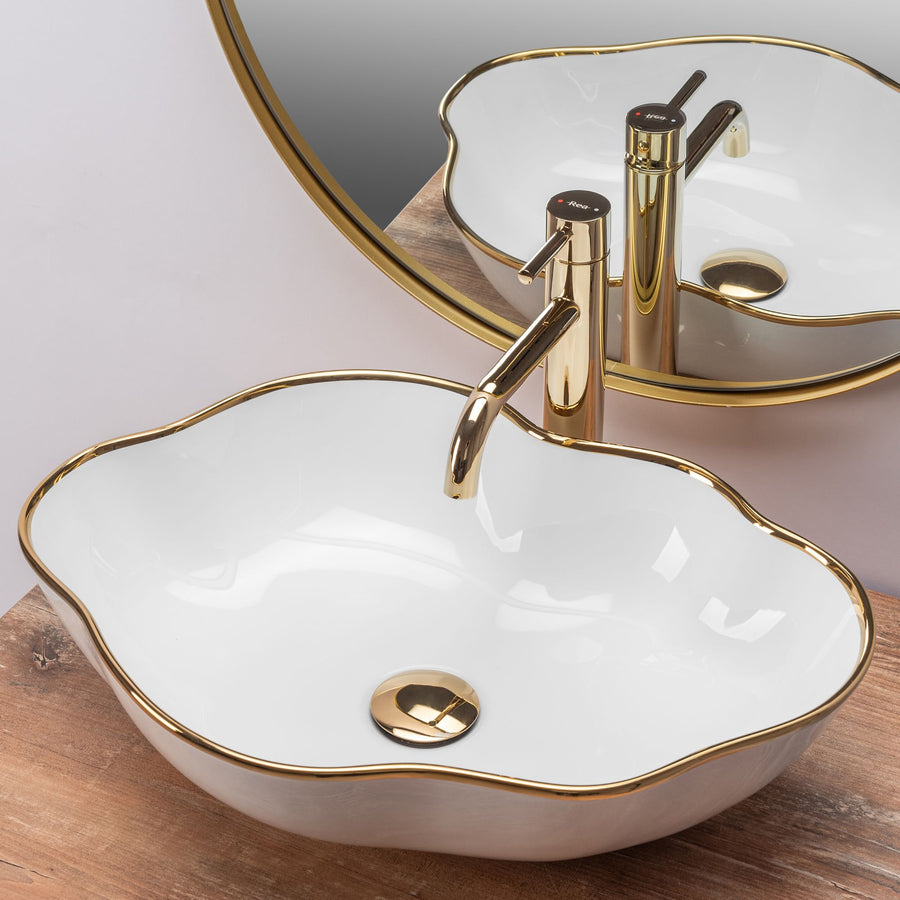 Umywalka nablatowa Rea Pearl Gold Edge