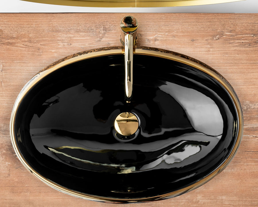 Umywalka nablatowa Rea Meryl Black / Gold
