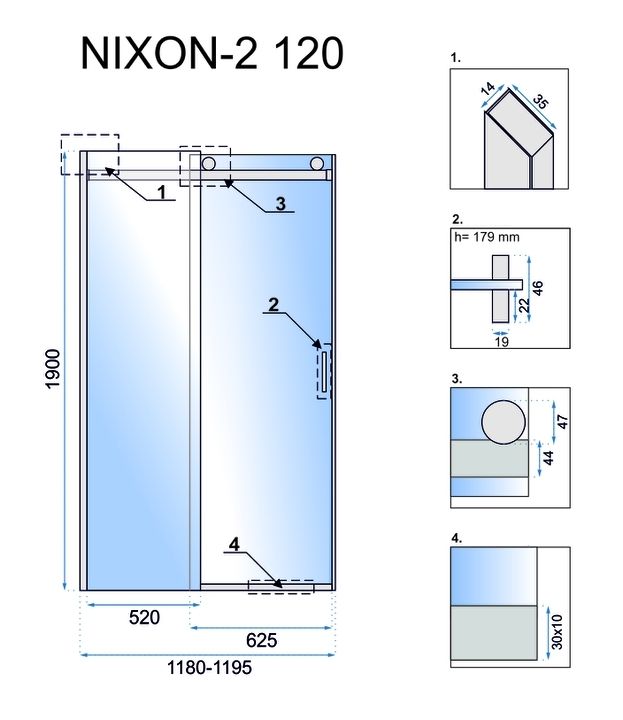 Drzwi prysznicowe Rea Nixon-2 120 Chrome Lewe