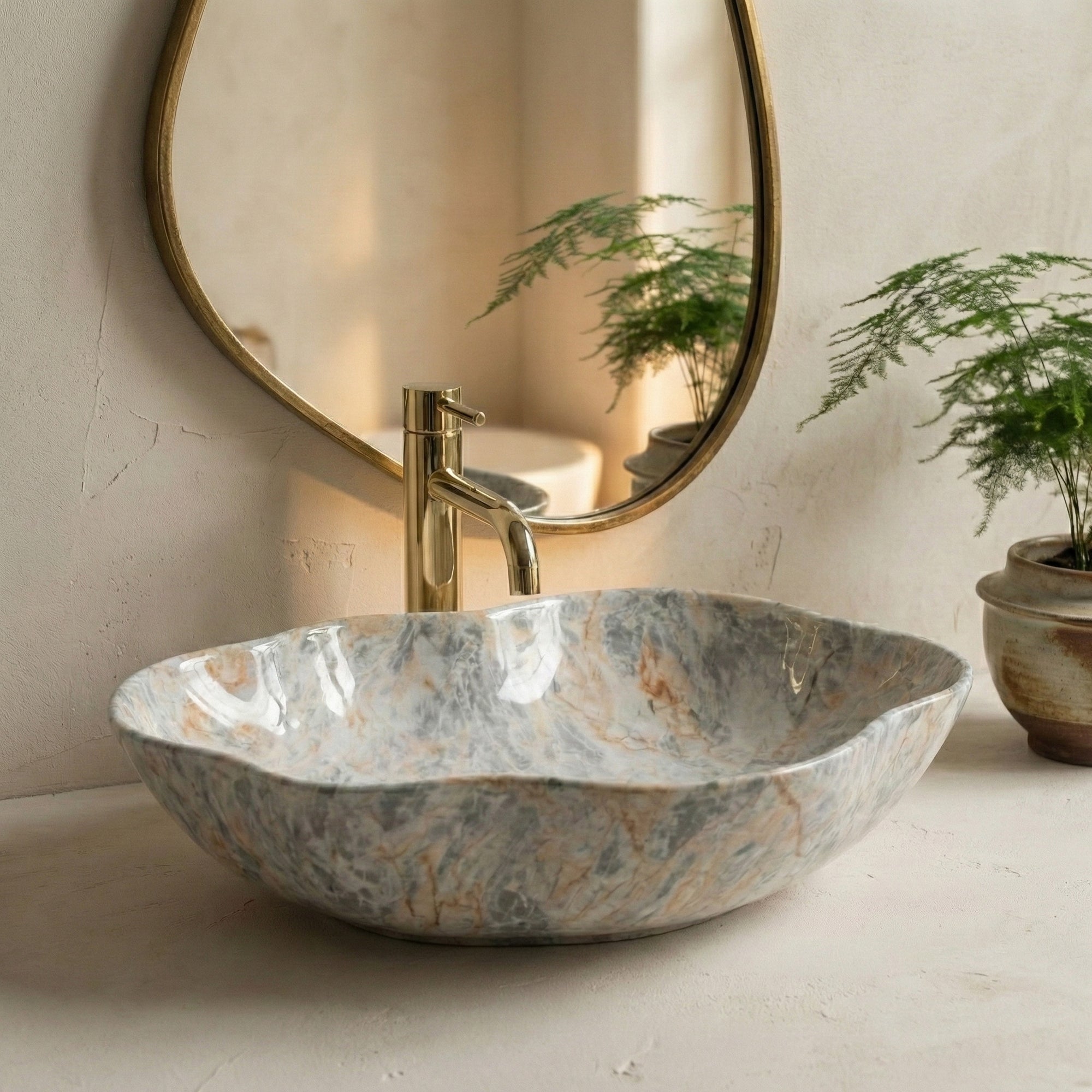 Umywalka nablatowa Rea Pearl Ruststone  2