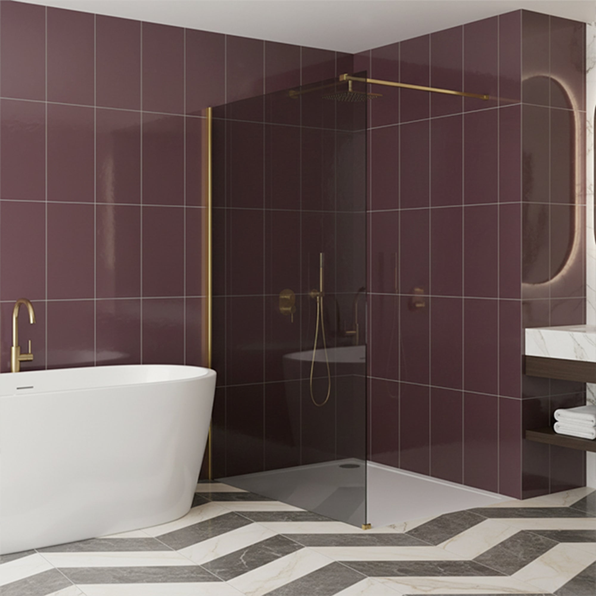 Kabina prysznicowa Walk-In Rea Flexi Grey / Gold 90  4