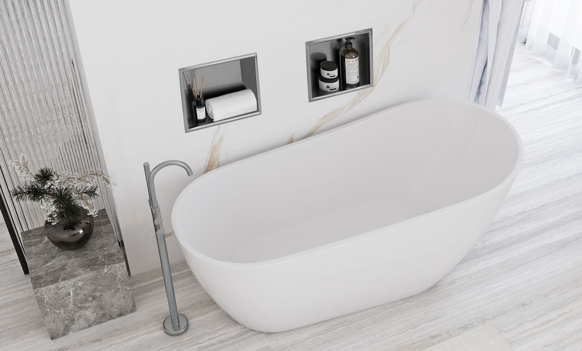 PÓŁKA WNĘKOWA ŁAZIENKOWA 30x30 stal szczotkowana