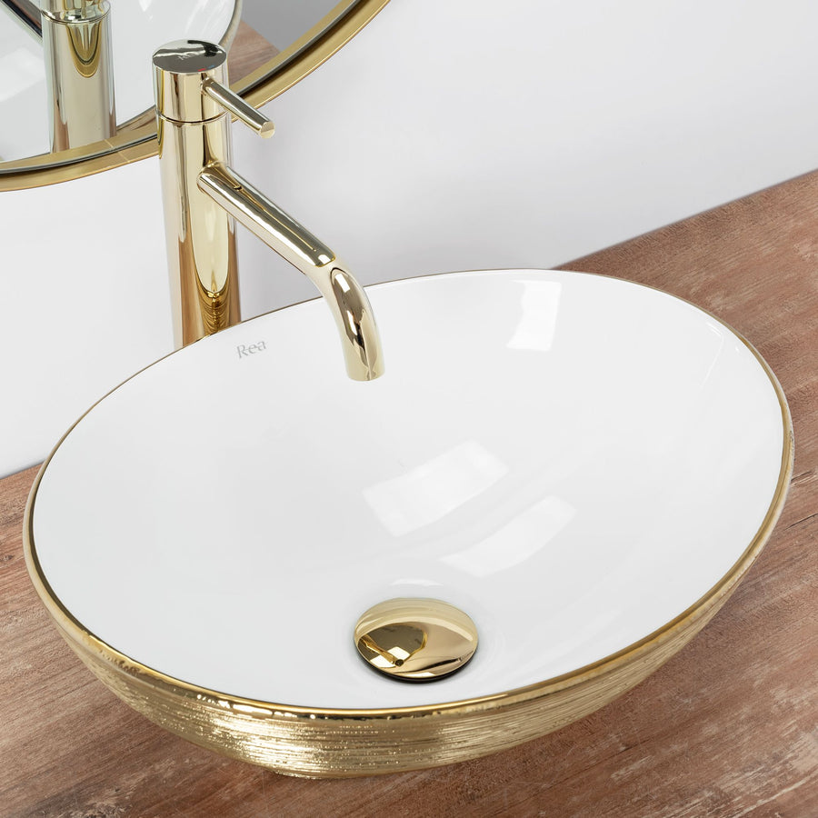 Umywalka nablatowa Rea Sofia White Gold Brush