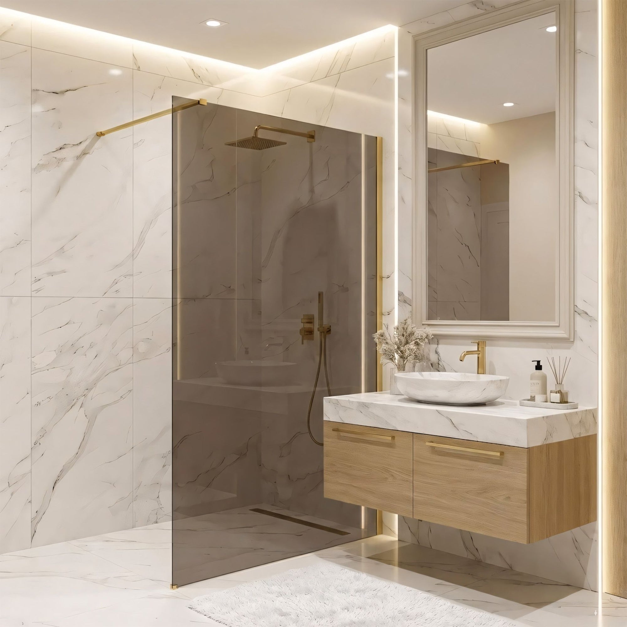 Kabina prysznicowa Walk-In Rea Flexi Brown / Brush Gold 120  1