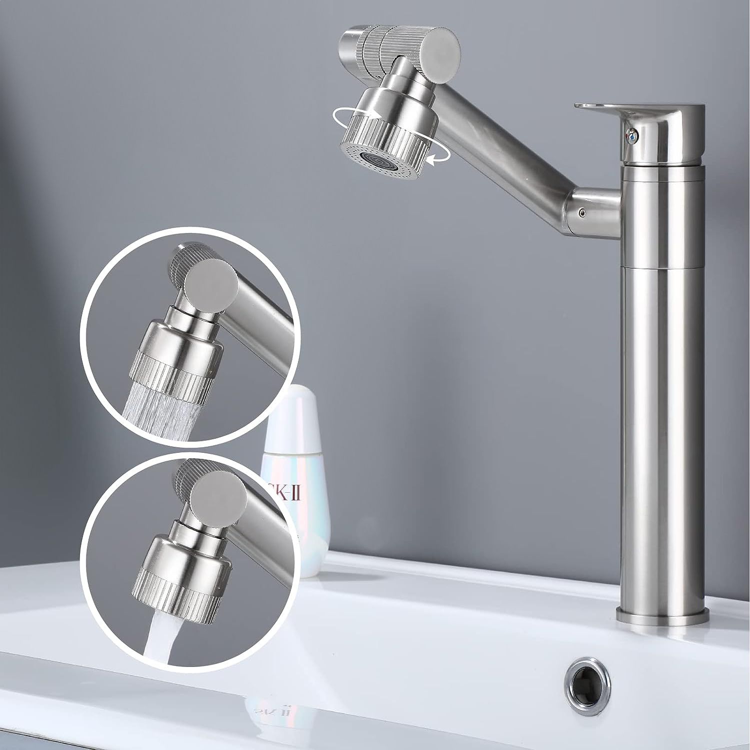 Bateria Umywalkowa REA PACO Wysoka Nikiel Szczotkowany INOX