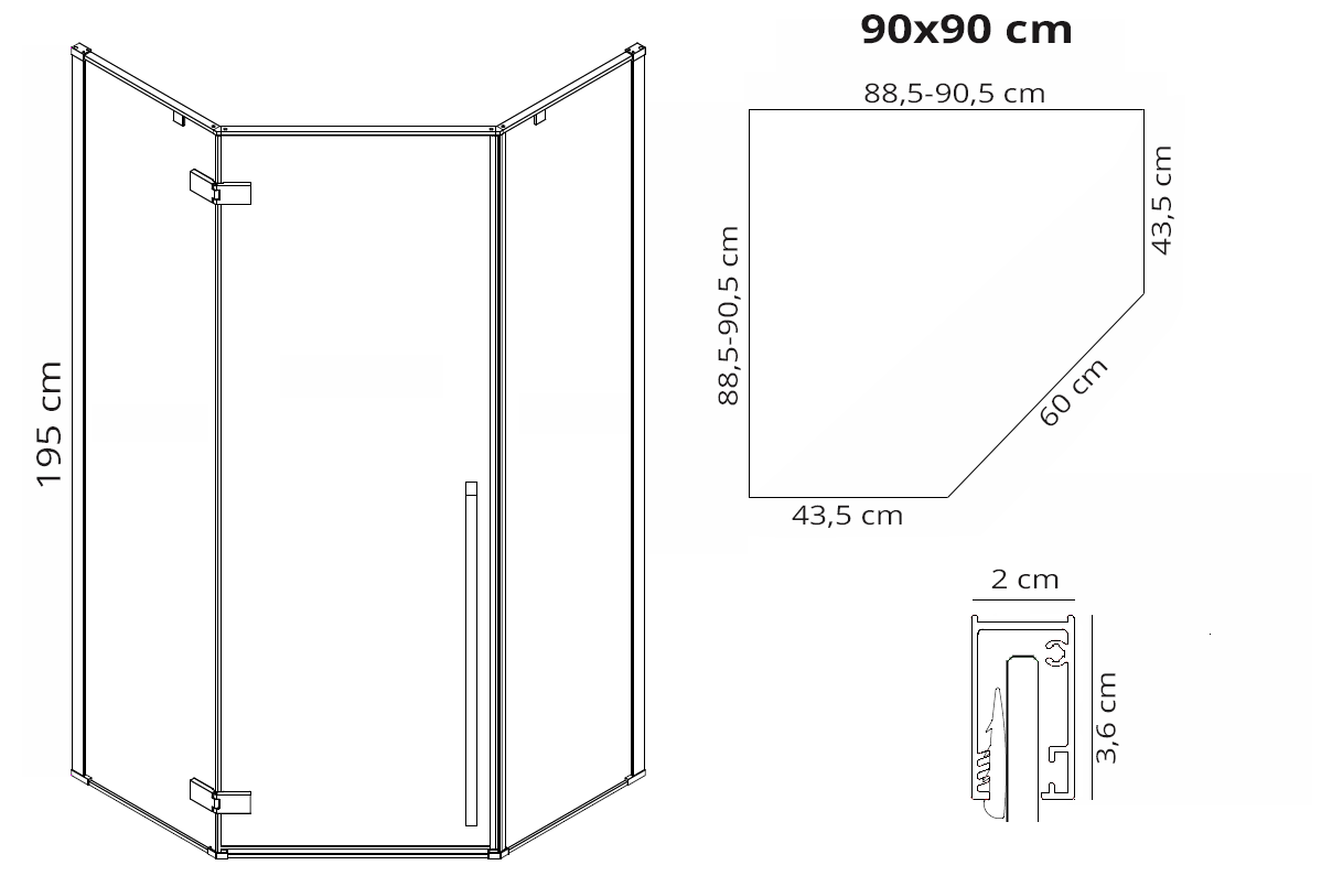 Kabina prysznicowa Rea DIAMOND 90x90 BLACK MAT