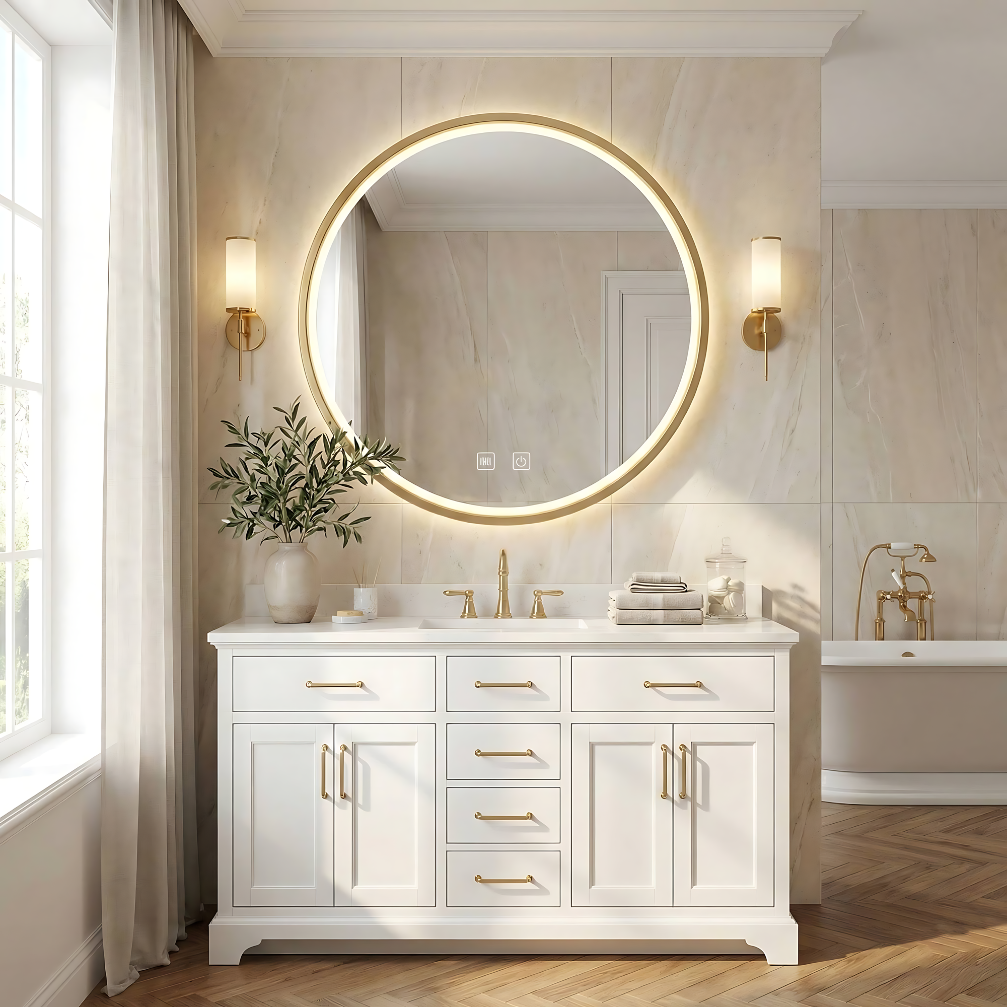 LUSTRO ŚCIENNE LED 70cm MMJ Złote Szczotkowane  3