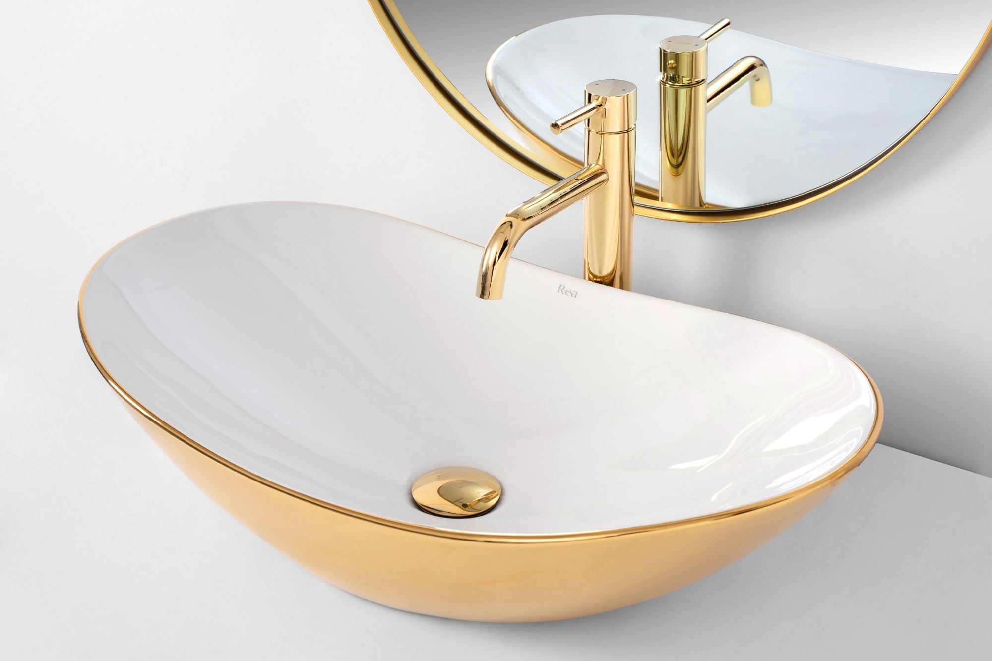 Umywalka nablatowa Rea Royal Gold/White