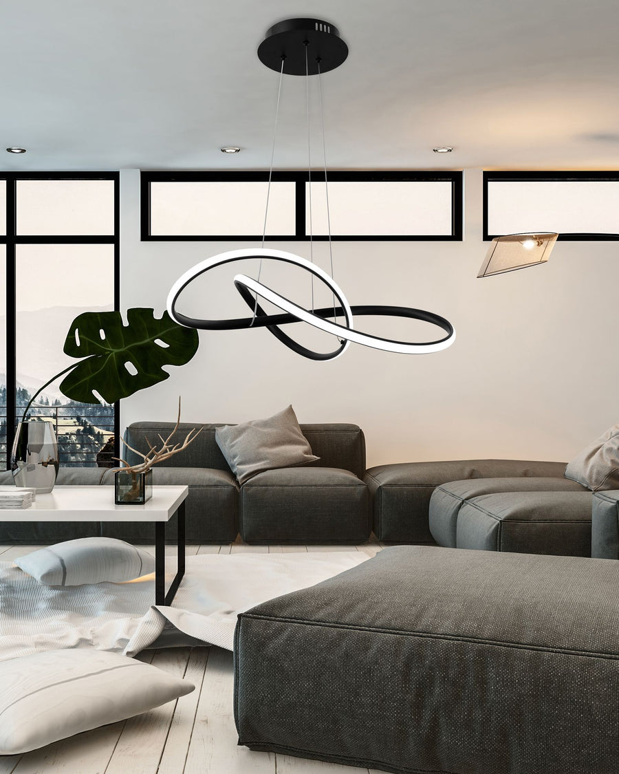 Lampa Sufitowa Wisząca Ring Nowoczesna LED + Pilot APP395-CP Czarna
