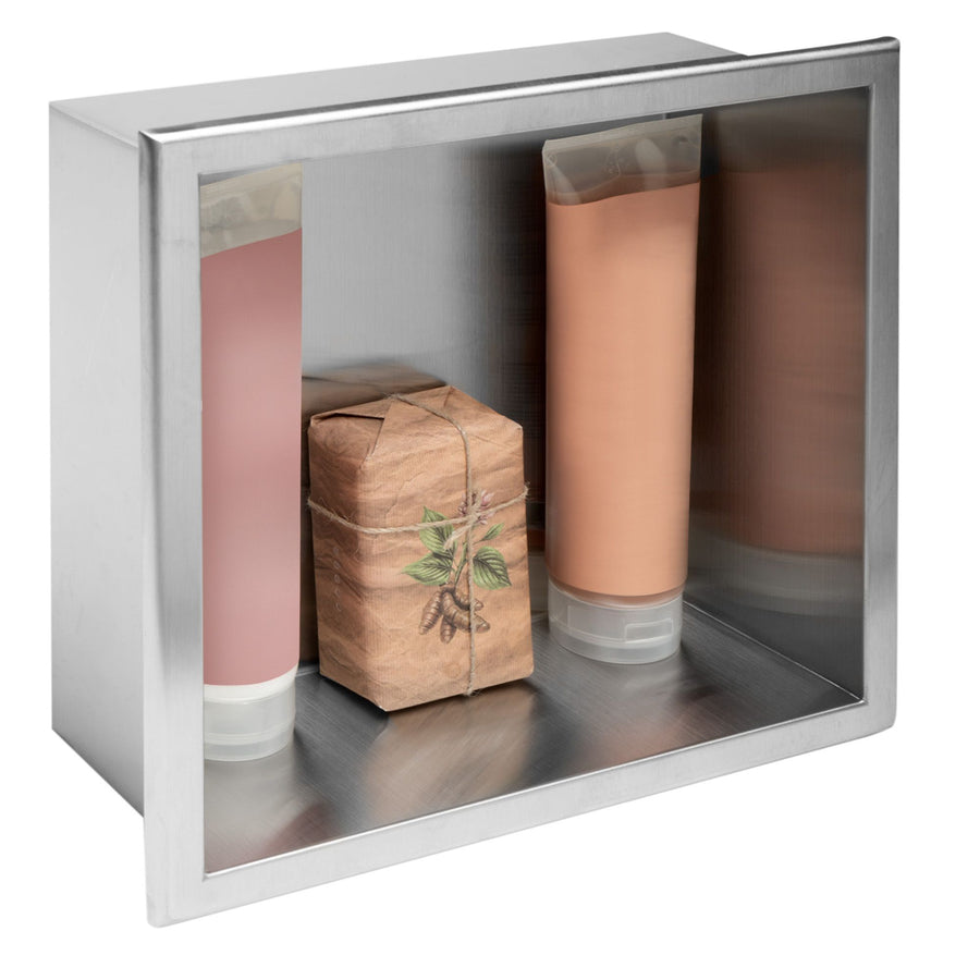 PÓŁKA WNĘKOWA ŁAZIENKOWA 30x30 stal szczotkowana