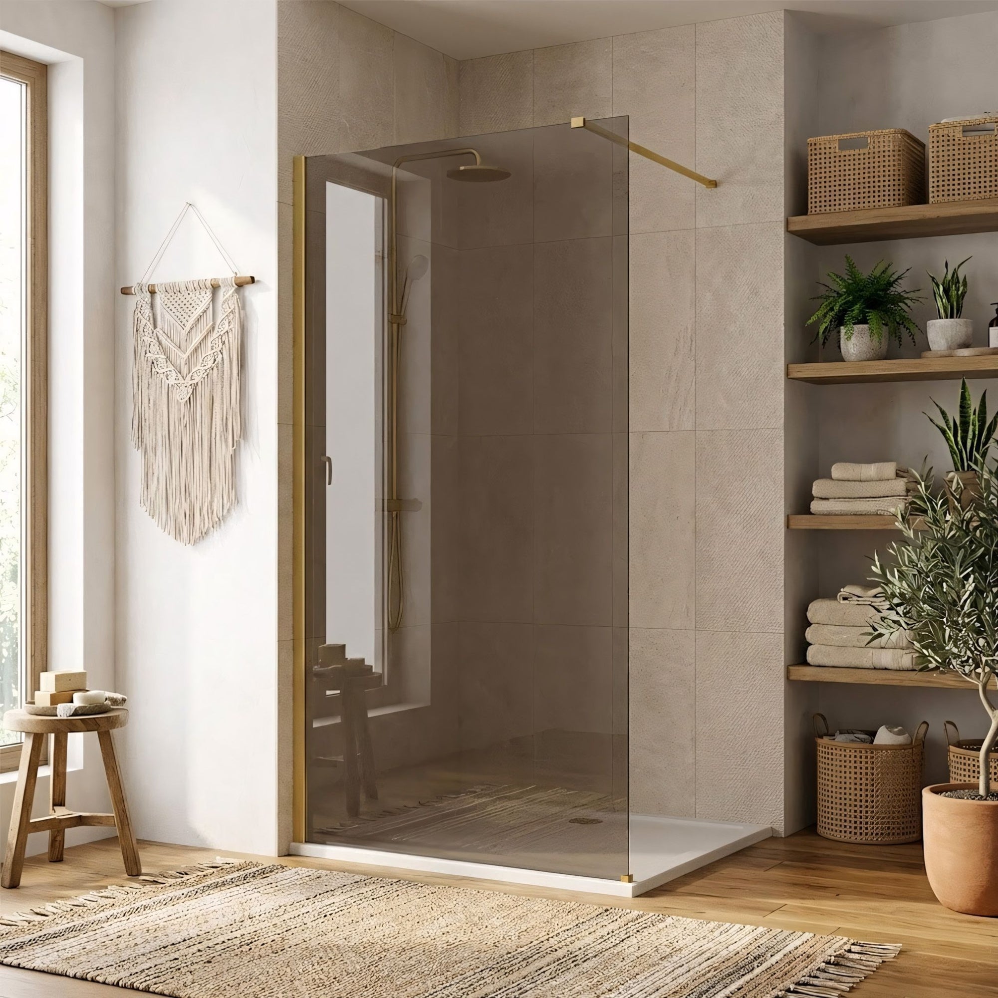 Kabina prysznicowa Walk-In Rea Flexi Brown / Brush Gold 140  7