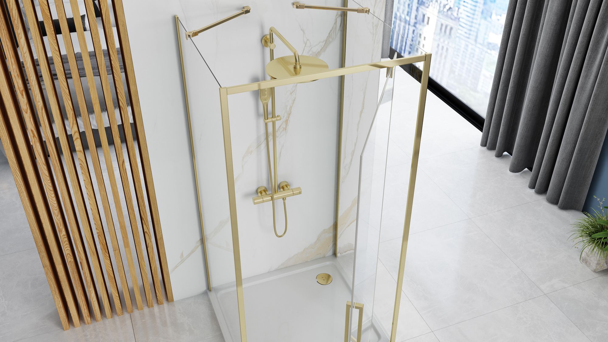 Kabina Prysznicowa Przyścienna Rea Rapid Swing Złota 100x90