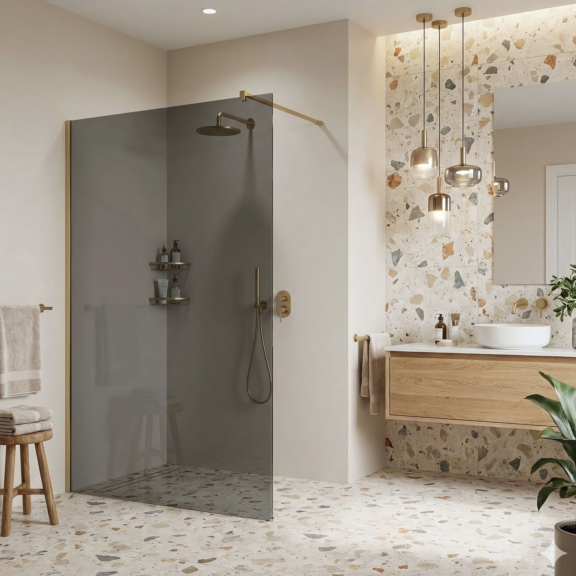 Kabina prysznicowa Walk-In Rea Flexi Grey / Brush Gold 140  3