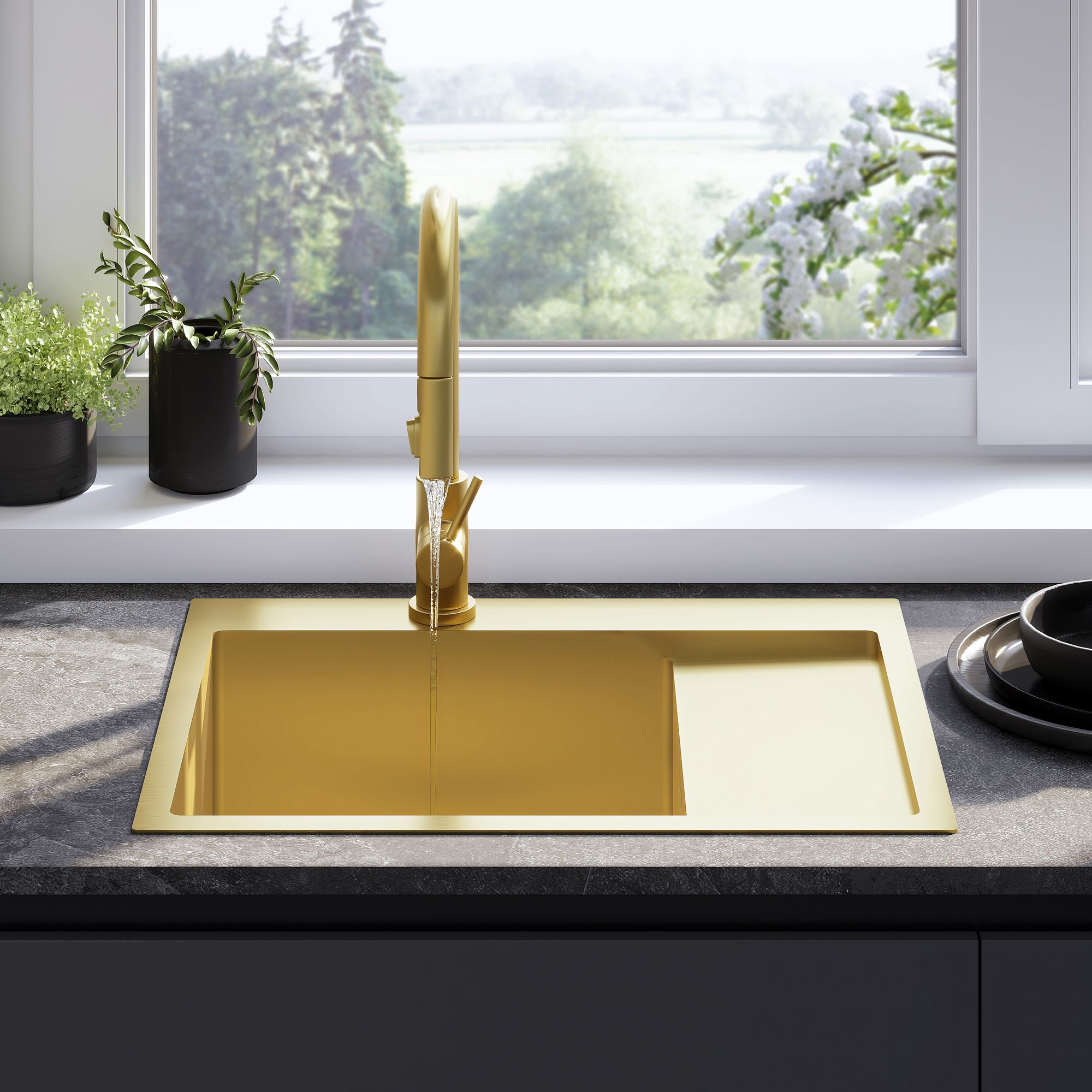 Zlewozmywak stalowy REA Fin Złoty szczotkowany Bez baterii kuchennej 4