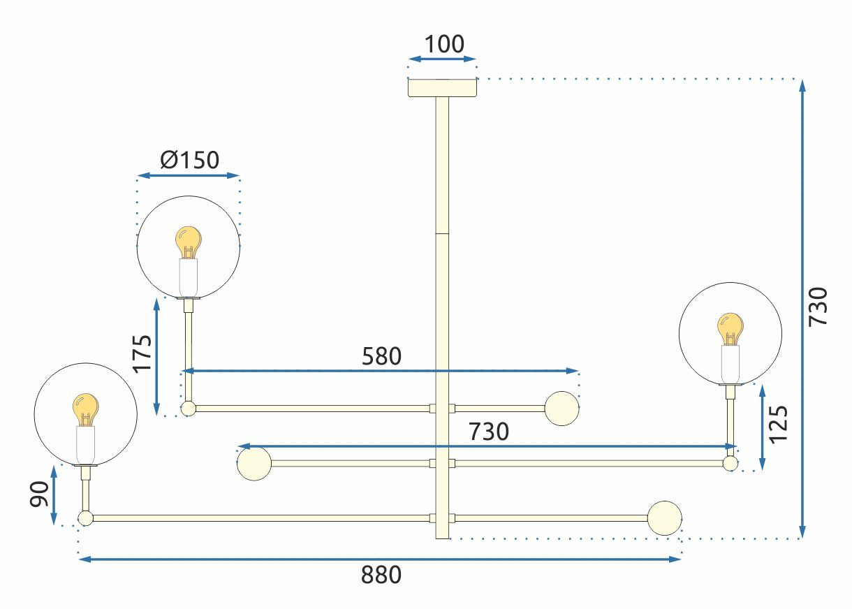 Lampa Wisząca Szklane Kule 6 szt APP919-6CP Złota