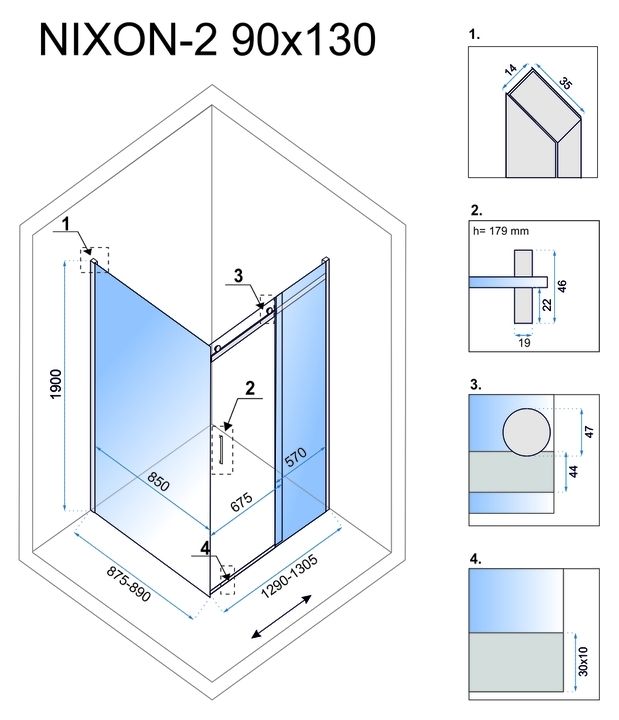 Kabina prysznicowa Rea Nixon 90x130 Lewa