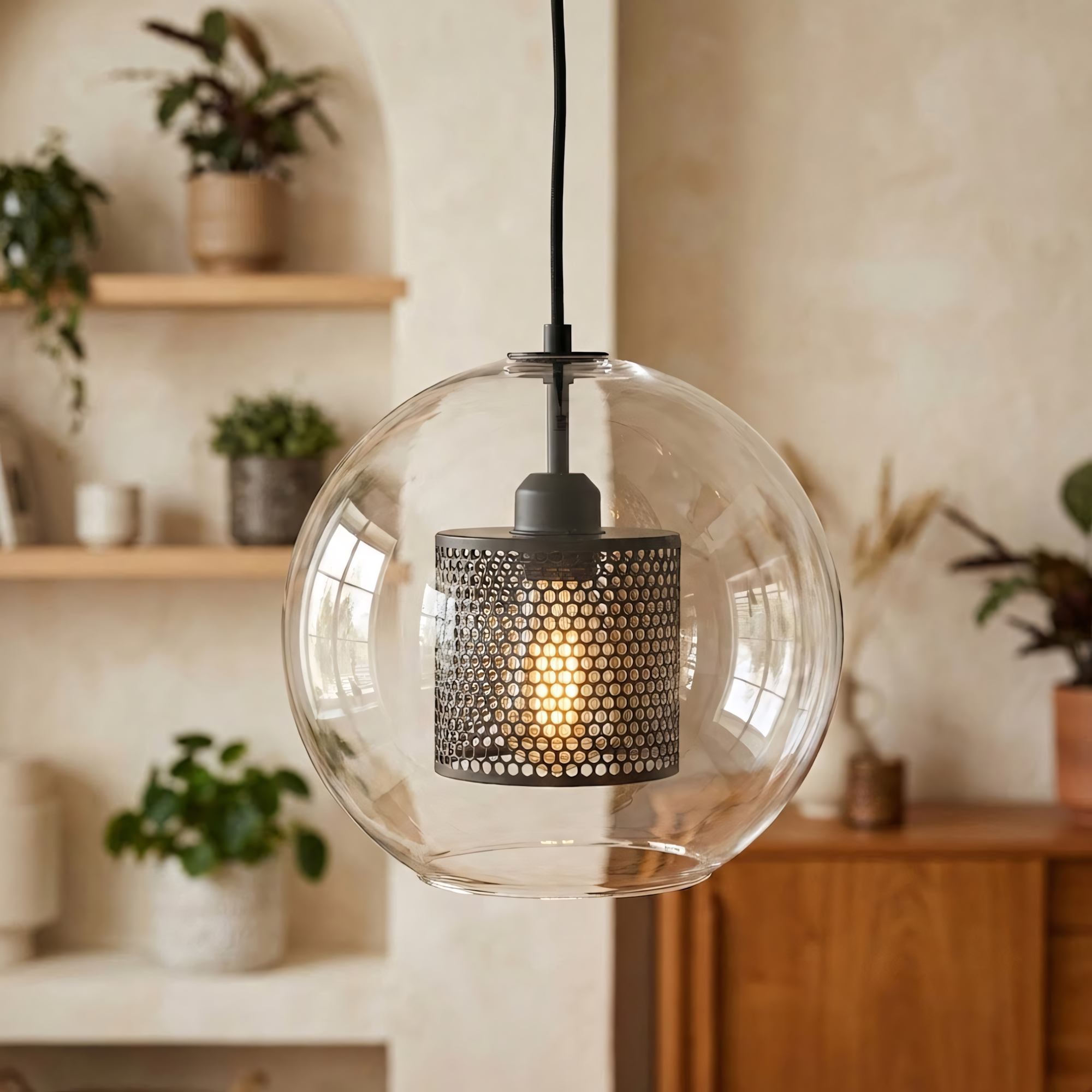 Lampa wisząca szklana loft APP558-1CP 25cm czarna  2