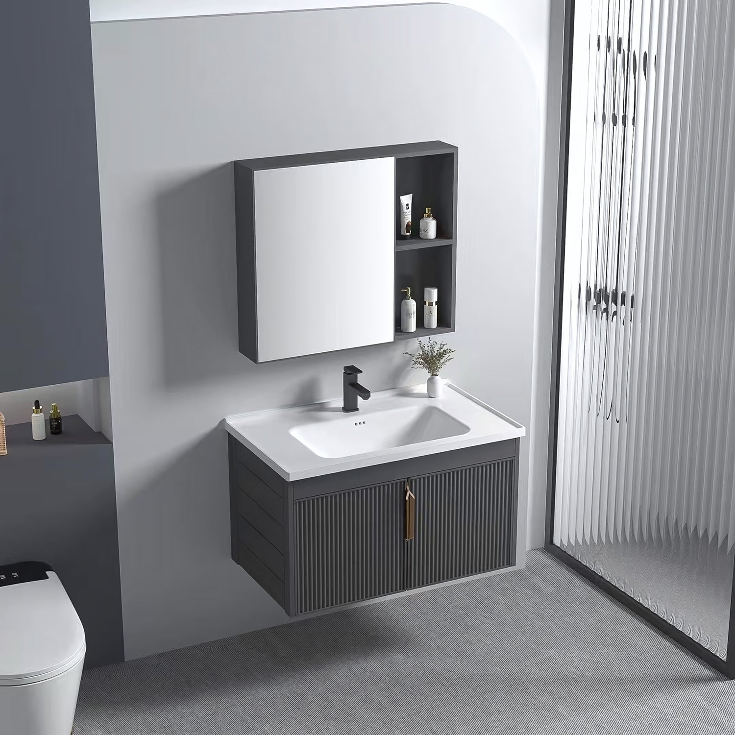 Zestaw Mebli Łazienkowych Z Umywalką Astor 60cm Szary  2