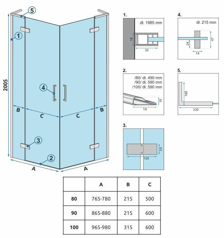 Kabina Prysznicowa REA Hugo Double 90x90 Miedź Szczotkowana  4