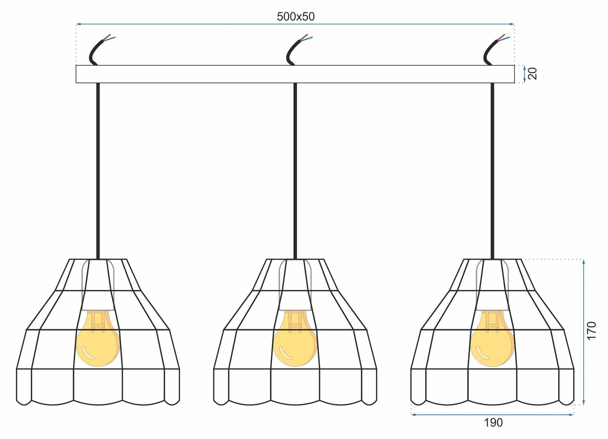 Lampa Sufitowa Wisząca Potrójna Metalowa APP245-3CP