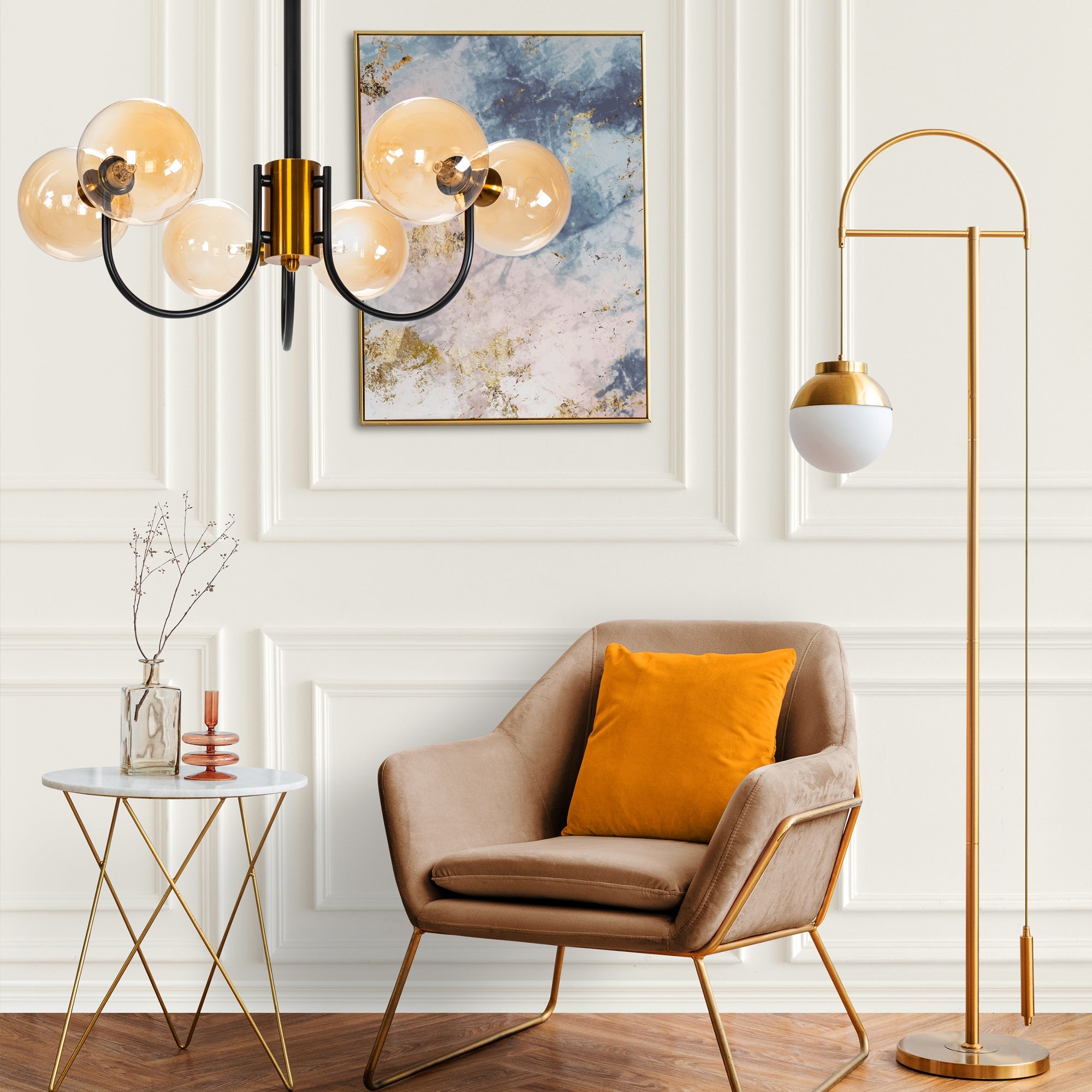 Lampa Sufitowa Wisząca Szklana APP1120-6CP  Złota  5