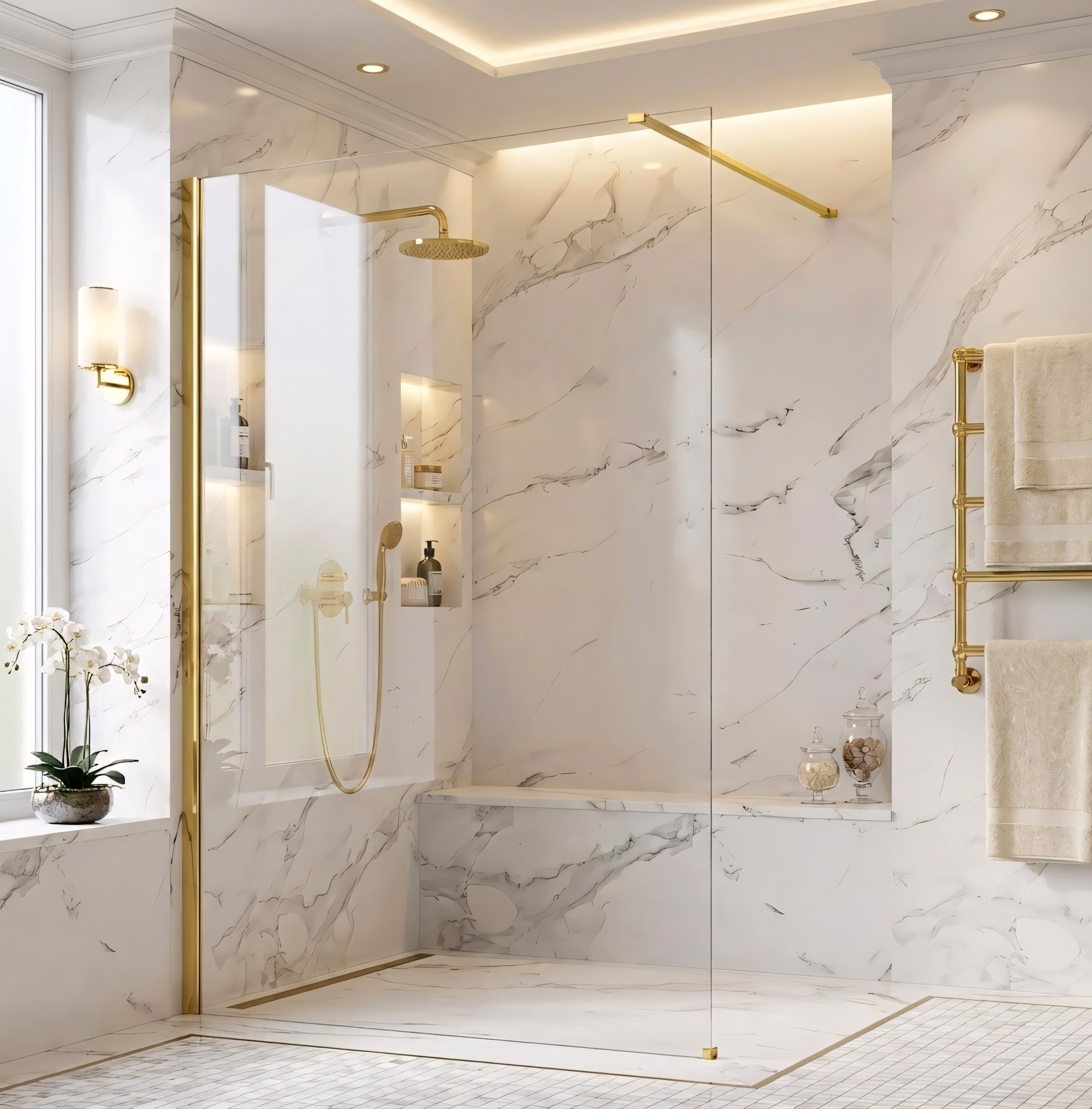Kabina prysznicowa Walk-In Rea Flexi Transparent / Gold 130  1