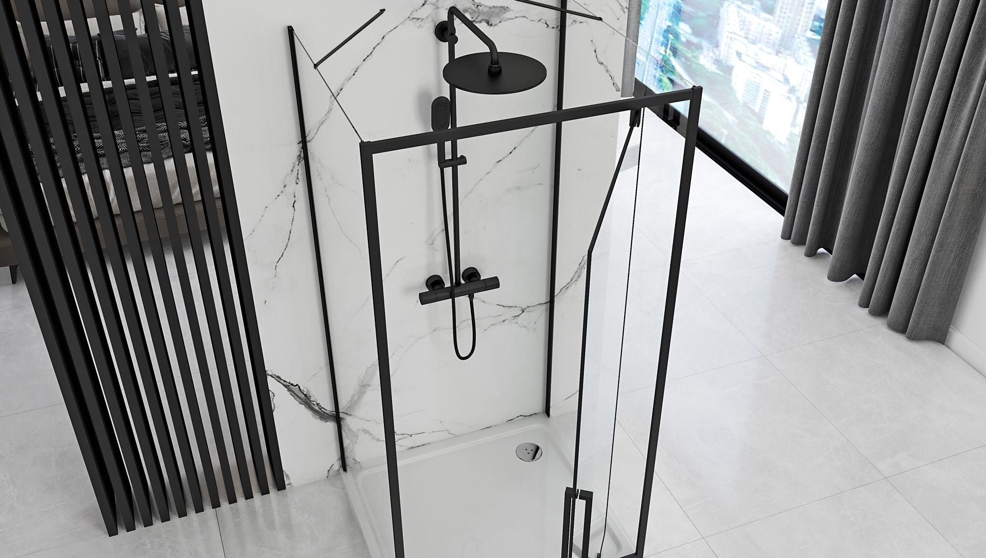 Kabina Prysznicowa Przyścienna Rea Rapid Swing Black 90x100