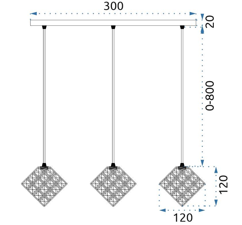 LAMPA WISZĄCA GLAMOUR KOSTKA APP722-3PR CHROM