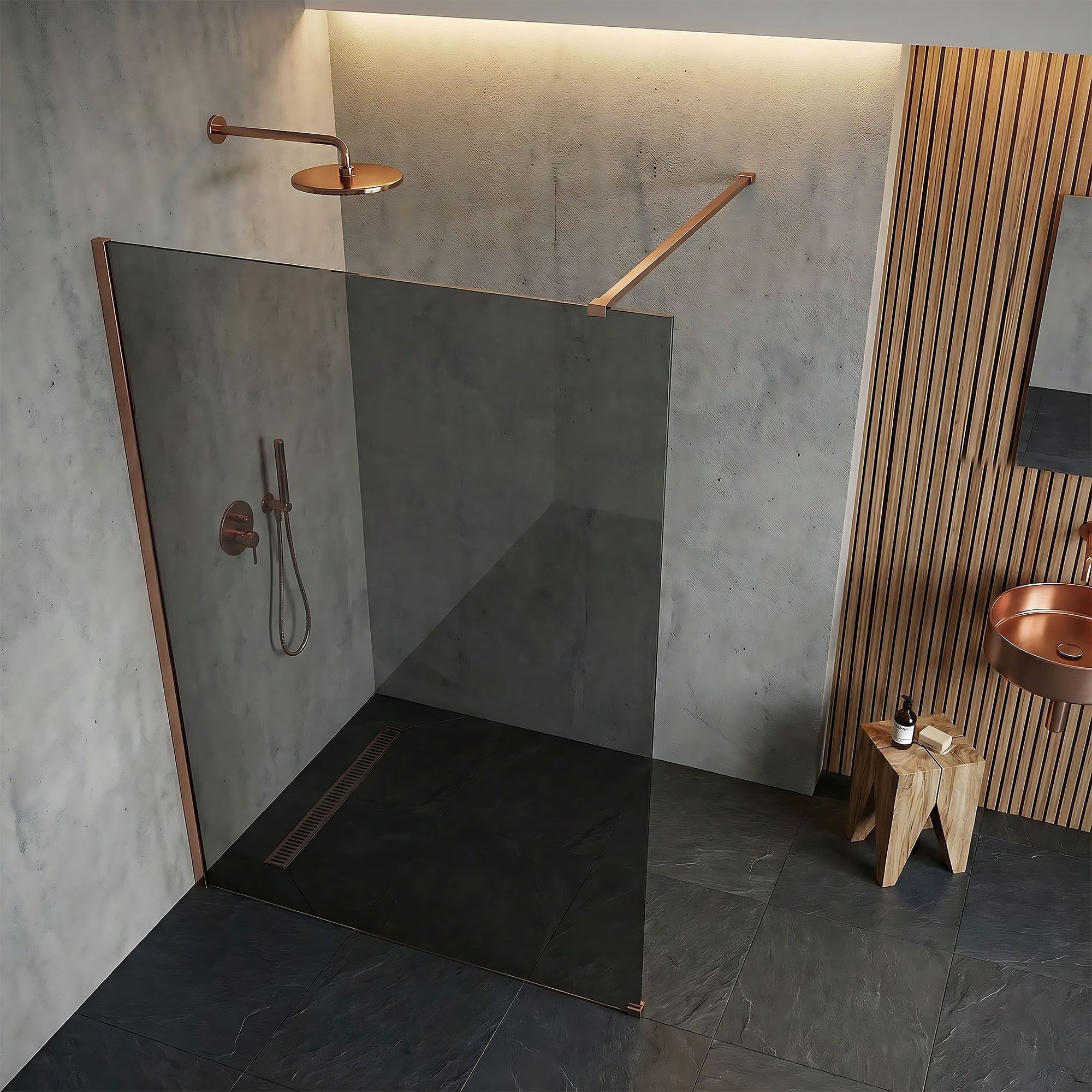 Kabina prysznicowa Walk-In Rea Flexi Grey / Brush Copper 110  4