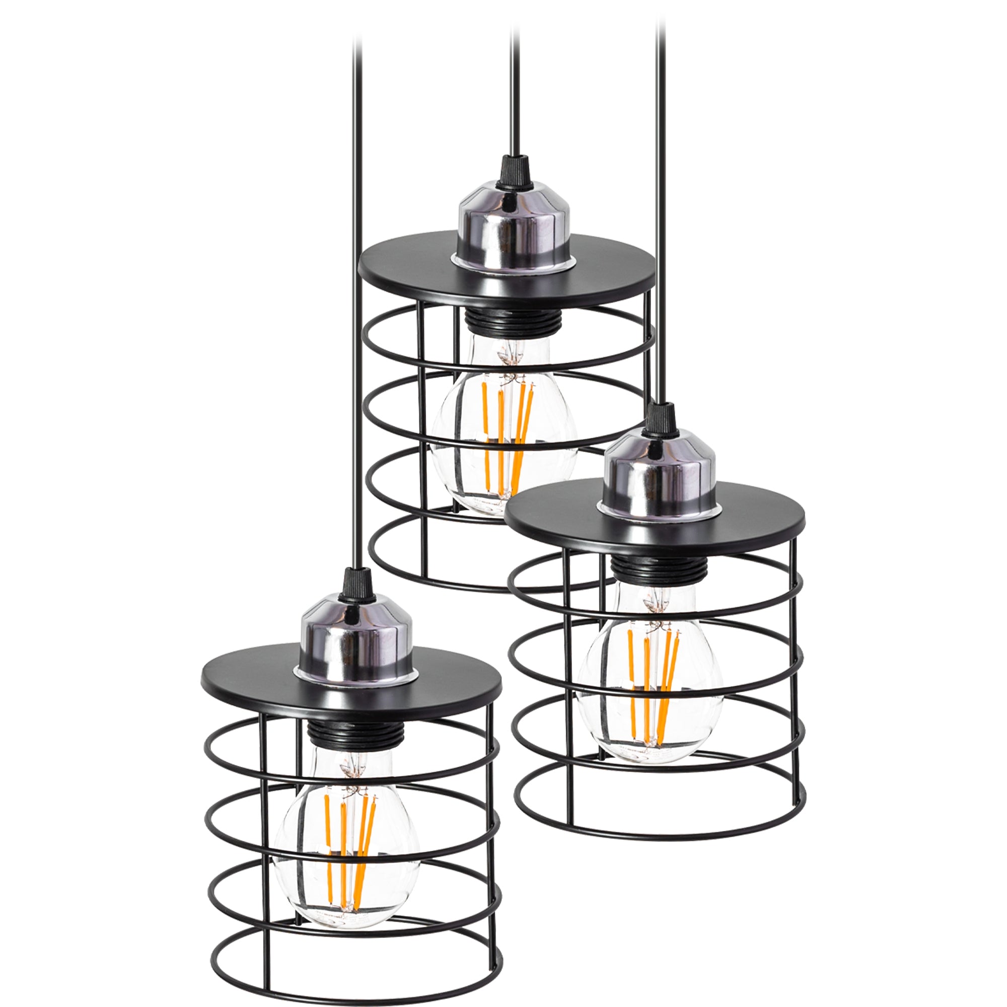 Lampa Sufitowa Wisząca Potrójna Metalowa Loft 392204 Czarna  2