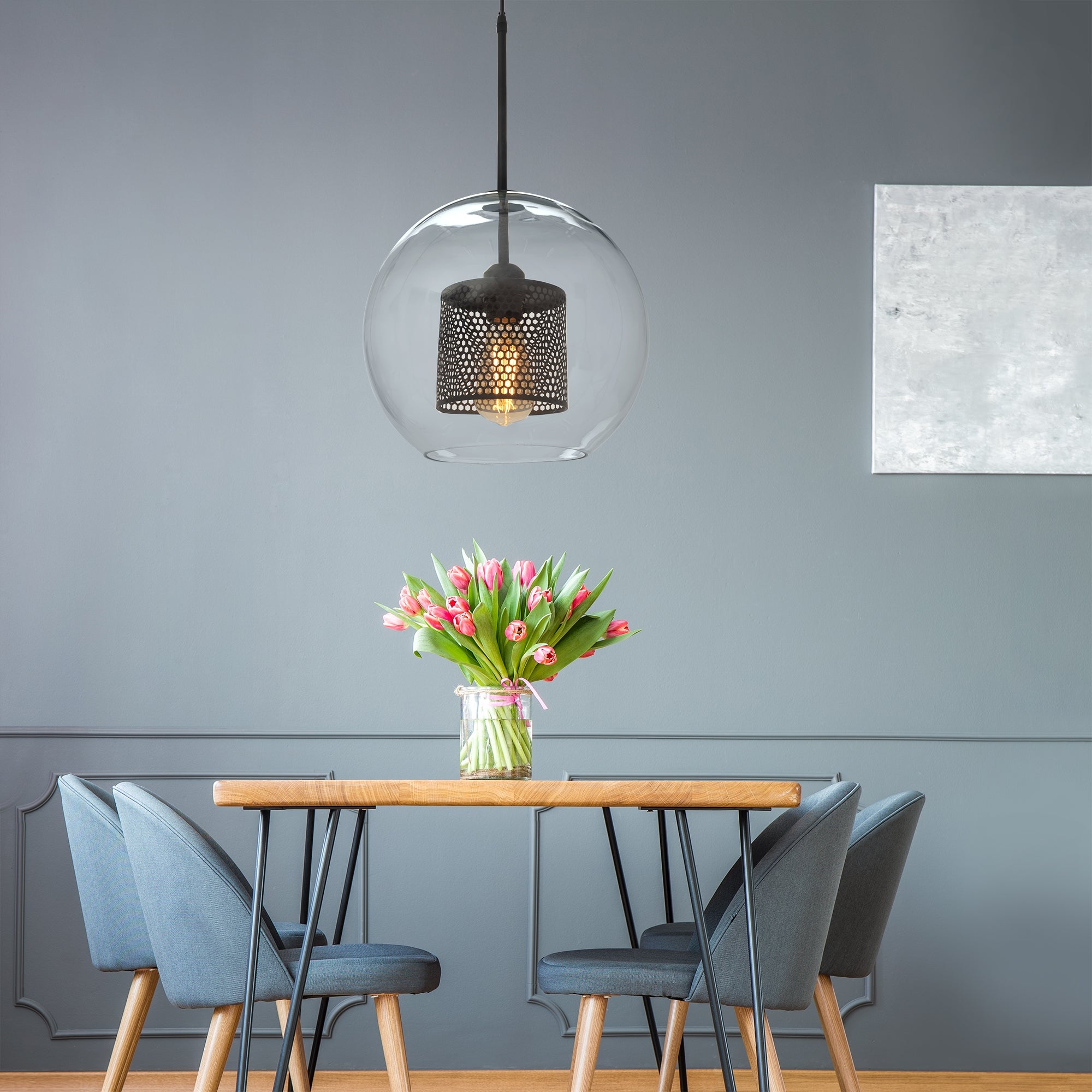 Lampa wisząca szklana loft APP559-1CP 30cm czarna  5